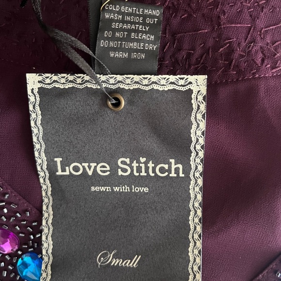 Love Stitch Purple Mesh Jeweled Top size Small - Picture 4 of 5